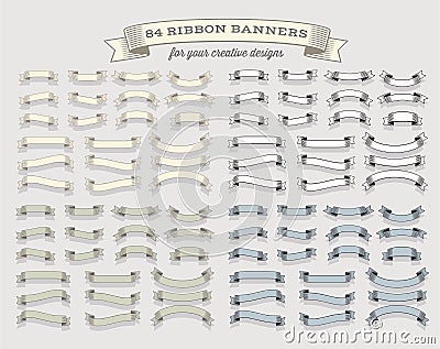 Big set of ribbon banners for labels, logos and crests Vector Illustration