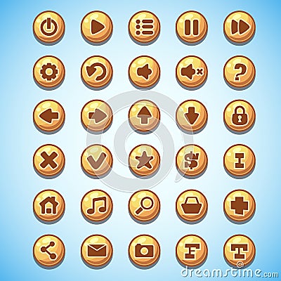 Big set of round buttons cartoon computer game Wild West Vector Illustration