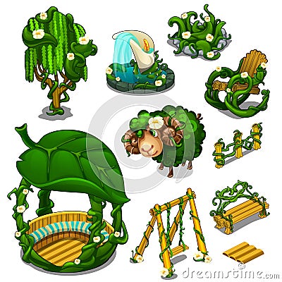 Big set of scenery for location, plants style Vector Illustration