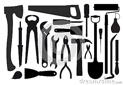 Big set of silhouettes of workers tools Vector Illustration