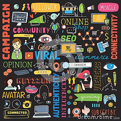 Big set of social media background doodle Stock Photo