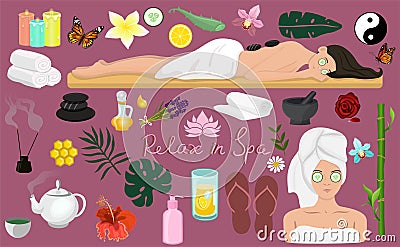 Big set of spa icons. Set of design elements for spa salon, web site and other. Vector images Stock Photo