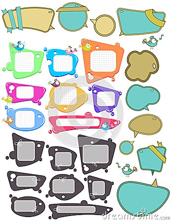 Big set of Speech bubbles, labels with funny birds Vector Illustration