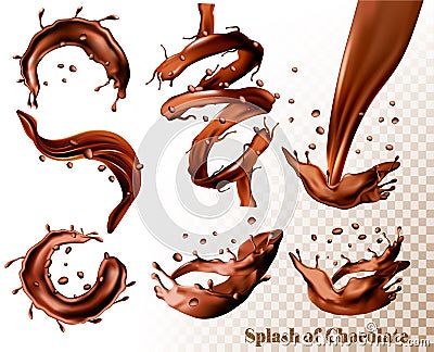 Big set of Splash of chocolate Vector Illustration