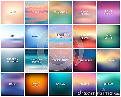 BIG set of 20 square blurred nature backgrounds. With various quotes Vector Illustration