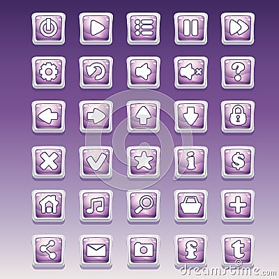 Big set of square buttons with different glamorous image for the user interface and web design Vector Illustration