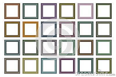 Big set of squared vintage .wooden frame for your design. Vintage cover. Place for text. Vintage colorful antique frames. Vector Illustration