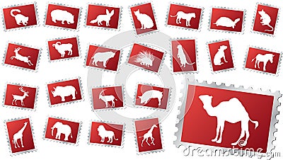Big set stamps - 11. Animals Vector Illustration