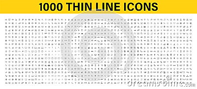 Big set of 1000 thin line Web icon. Business, finance, shopping, logistics, medical, health, people, teamwork, contact us, arrows Vector Illustration