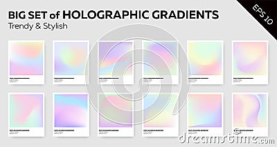 Big Set of Trendy Pastel Holographic Backgrounds. Vector Illustration