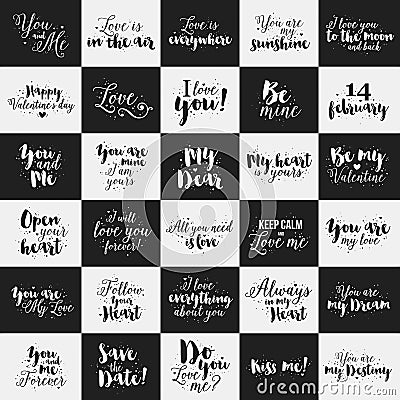 Big set of Valentine's day calligraphic quotes about love, romance and relationships Vector Illustration