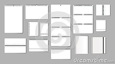 Big set of varieties of notebooks, notepad, squared paper page. Vector Illustration