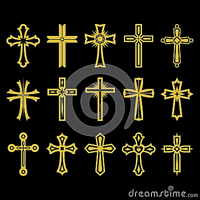 Big set of vector cross, collection of design elements for creating logos. Christian symbols. Vector Illustration