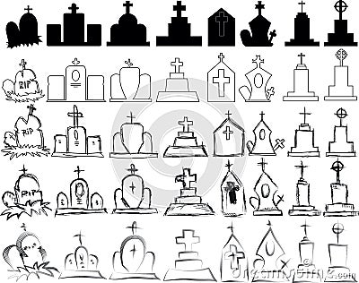 Big set of vector gravestones Vector Illustration