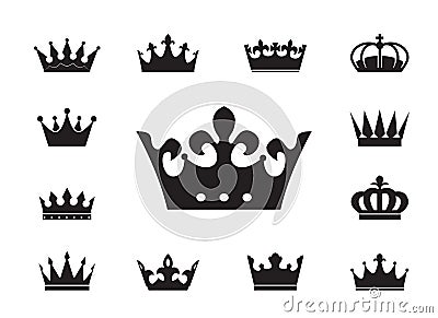 Set of vector king crowns icon on white background. EPS outline Illustration Stock Photo