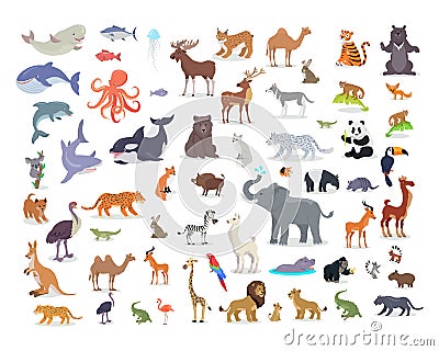 Big Set of World Animal Species Cartoon Vectors Vector Illustration