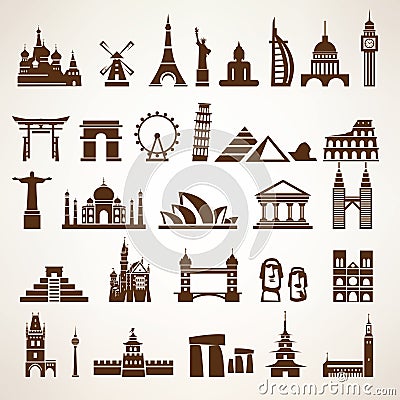 Big set of world landmarks and historic buildings Vector Illustration