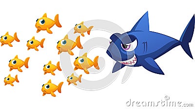 Big Shark against fish Cartoon Illustration