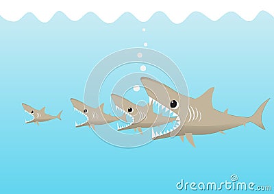 Big shark fish eating small shark, big fish eats small fish business concept Vector Illustration