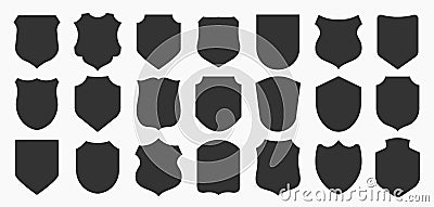 Big shields collection. Black silhouette shield shape, black label. Vintage or retro shields set. Vector Illustration