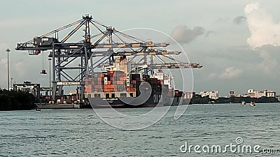 A big ship with container loding Stock Photo