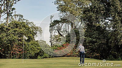 Medium shot. Professional golfer goes to do a kick Editorial Stock Photo