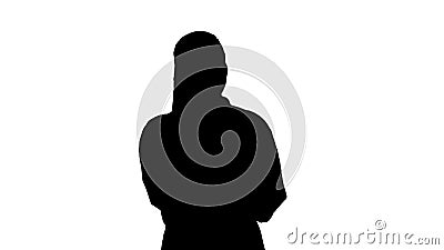Silhouette Confident female doctor, healthcare professional talking on phone with patient. Stock Photo