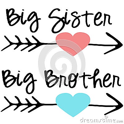 Big sister big brother cutting files EPS DXF SVG arrows heart Vector Illustration