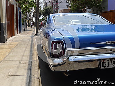 Big size blue color Ford XL coupe in Miraflores, Lima Editorial Stock Photo