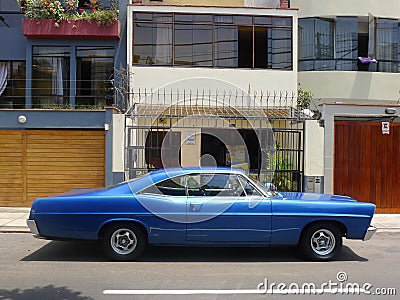 Big size blue color Ford XL coupe in Miraflores, Lima Editorial Stock Photo