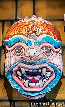 Big Size of Hua Khon, The Ancient Thai Traditional Show Mask Stock Photo