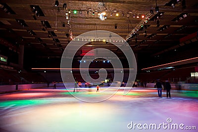 Big skating rink with multi-coloured illumination Stock Photo