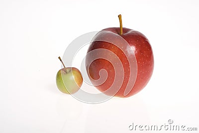 Big and small - apples on white background Stock Photo