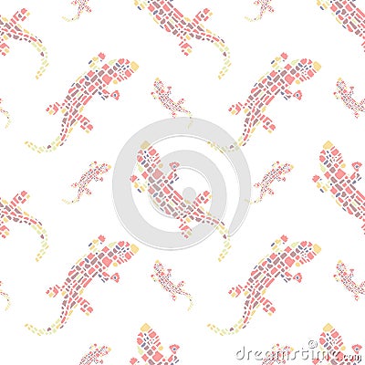 Big and small mosaic multi colored lizards on white background. Vector Illustration