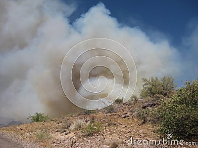Big Smoke Cloud from a Small Wildfire Near Apache Junction, Arizona Stock Photo