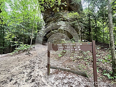 Trail sign for slave falls charit lodge under the North Arch of twin arches Stock Photo