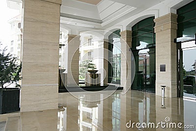 A big spacious clean luxurious hotel entrance Stock Photo