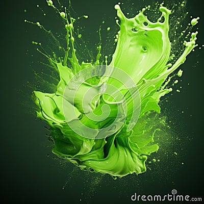 big Splash of shiny light green paint with lots of tiny drops Stock Photo