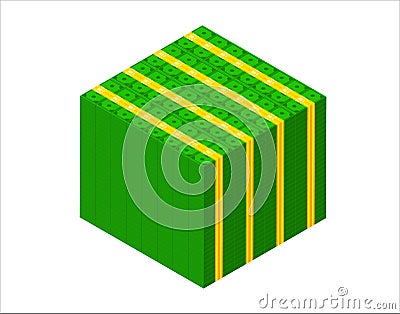 Big stacked pile of cash. Isometric dollar banknotes stack. 3D Millions of dollars block Cartoon Illustration