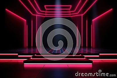 Big stage with red neon light luminance background Stock Photo