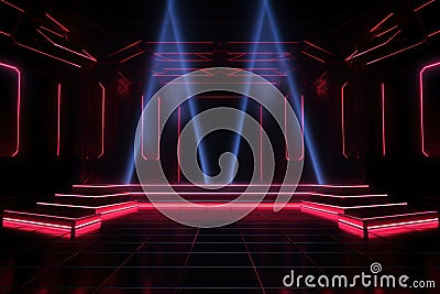 Big stage with red neon light luminance background Stock Photo