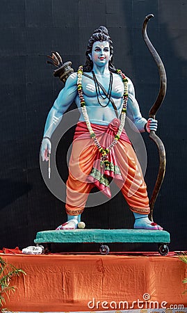 Big Standing Figure of Shri Ram wit Bow and Arrow on occasion Of Ramnavmi Editorial Stock Photo