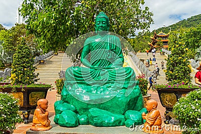 big statue of guanyin bodhisattva on mount in Ho Quoc pagoda (Vietnamese name is Truc Lam Thien Vien) with , Phu Quoc island, Stock Photo