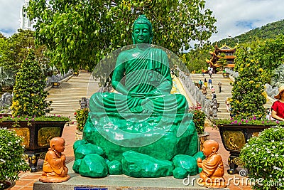 big statue of guanyin bodhisattva on mount in Ho Quoc pagoda (Vietnamese name is Truc Lam Thien Vien) with , Phu Quoc island, Stock Photo