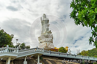 big statue of guanyin bodhisattva on mount in Ho Quoc pagoda (Vietnamese name is Truc Lam Thien Vien) with , Phu Quoc island, Stock Photo