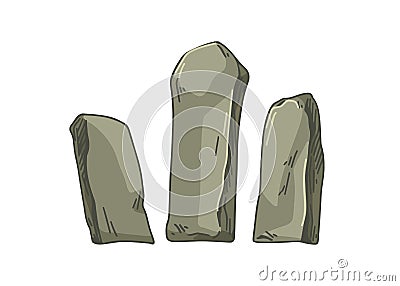 Big stone blocks, long tall boulders. Heavy solid rocks composition. Large rocky formation for building and construction Vector Illustration