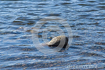 Big stone in clear river water Stock Photo