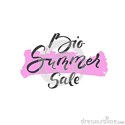 Big summer sale lettering on pink stain. Vector hand drawn illustration for greeting cards, posters and flyers. Vector Illustration