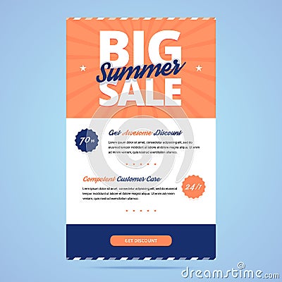 Big summer sale newsletter template. Vector Illustration