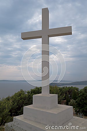 Big cross on top of Marjan Hill near Split, Croatia Stock Photo